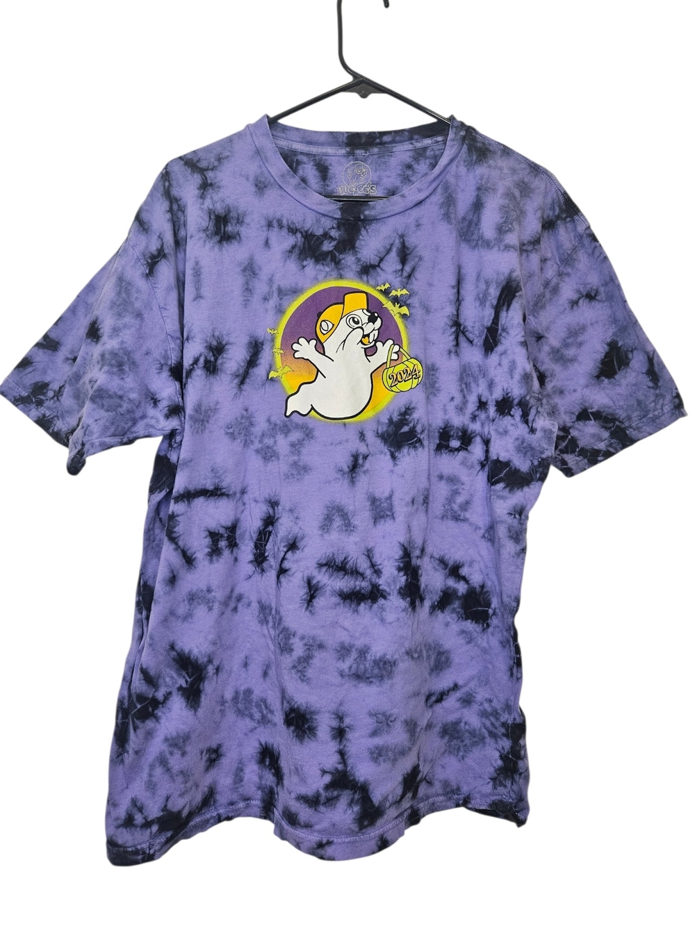 Buc-ee's Men's XL Purple Black Cotton Knit Crew Neck Short Sleeve Halloween Tee